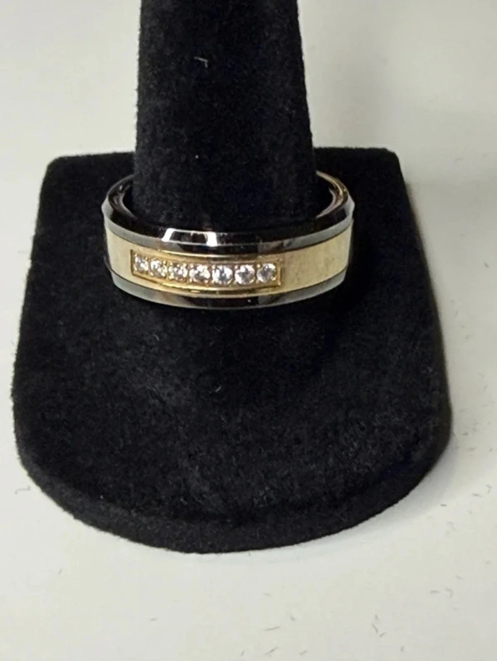 Men's Two-Tone Tungsten Carbide Channel-Set CZ Band Ring – Size 9